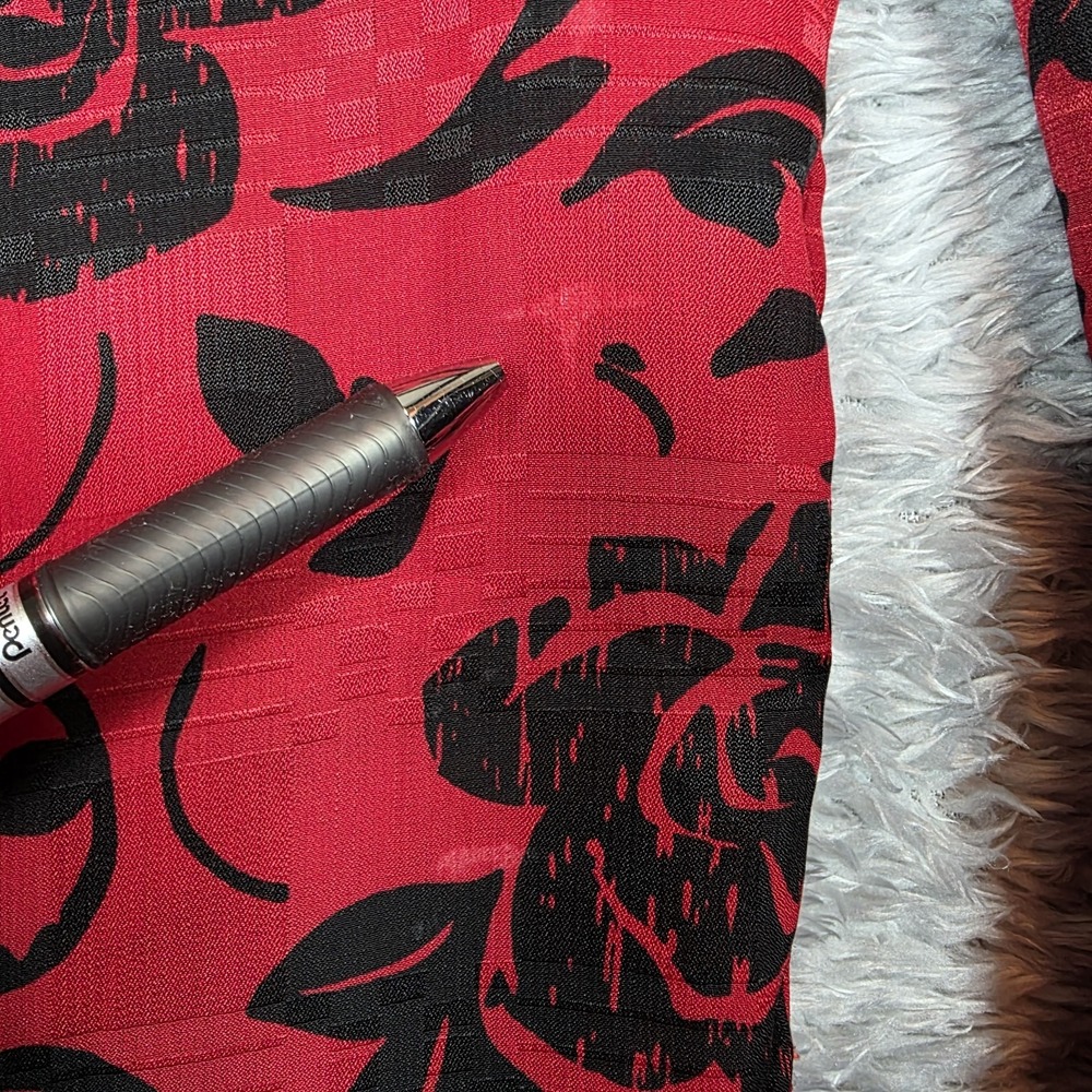 Vtg‎ Red Black Chiffon Floral Top Laura and Jane Secretary High Neck Medium - Picture 11 of 11